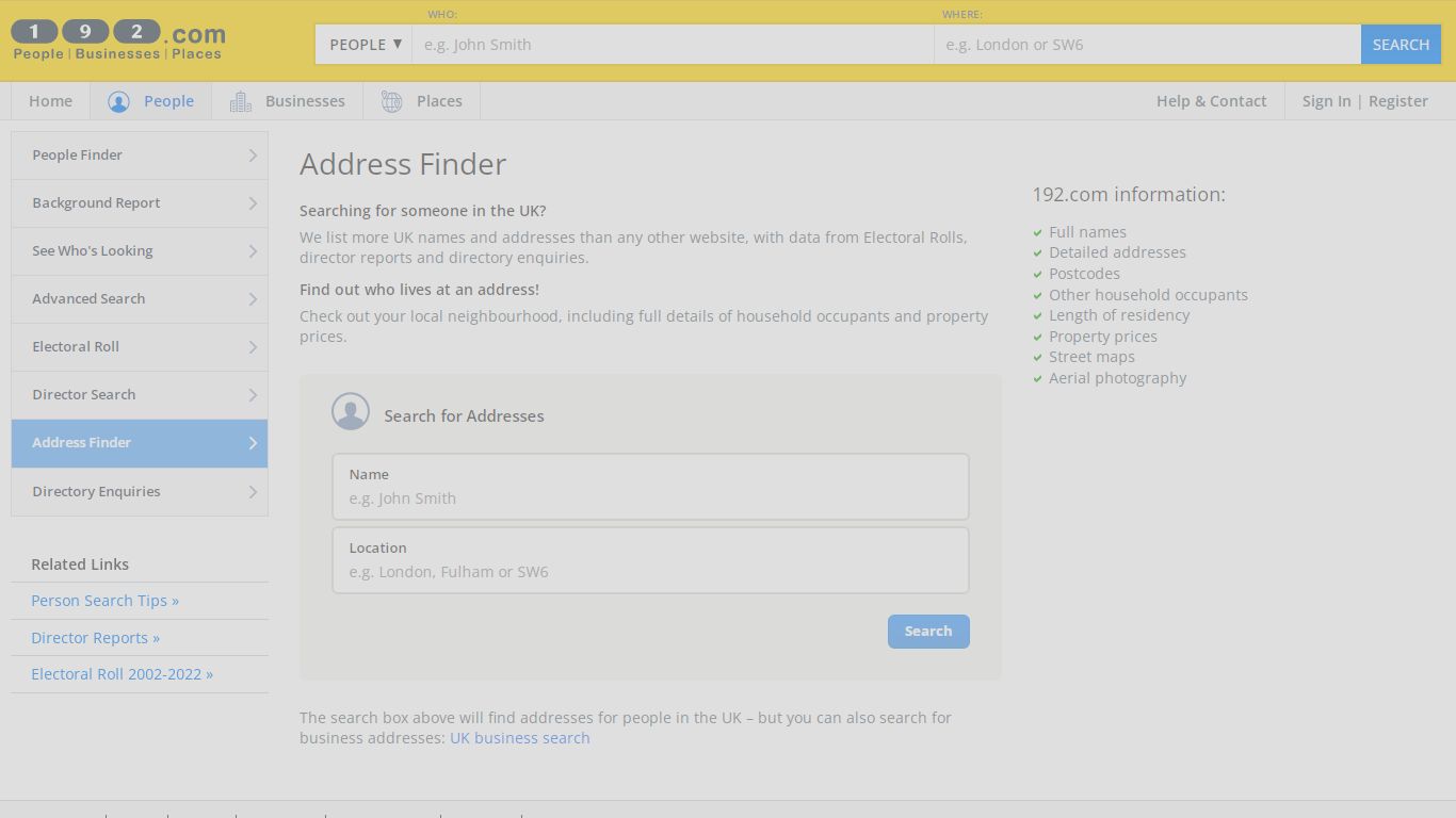Address Finder - Address Search - 192.com